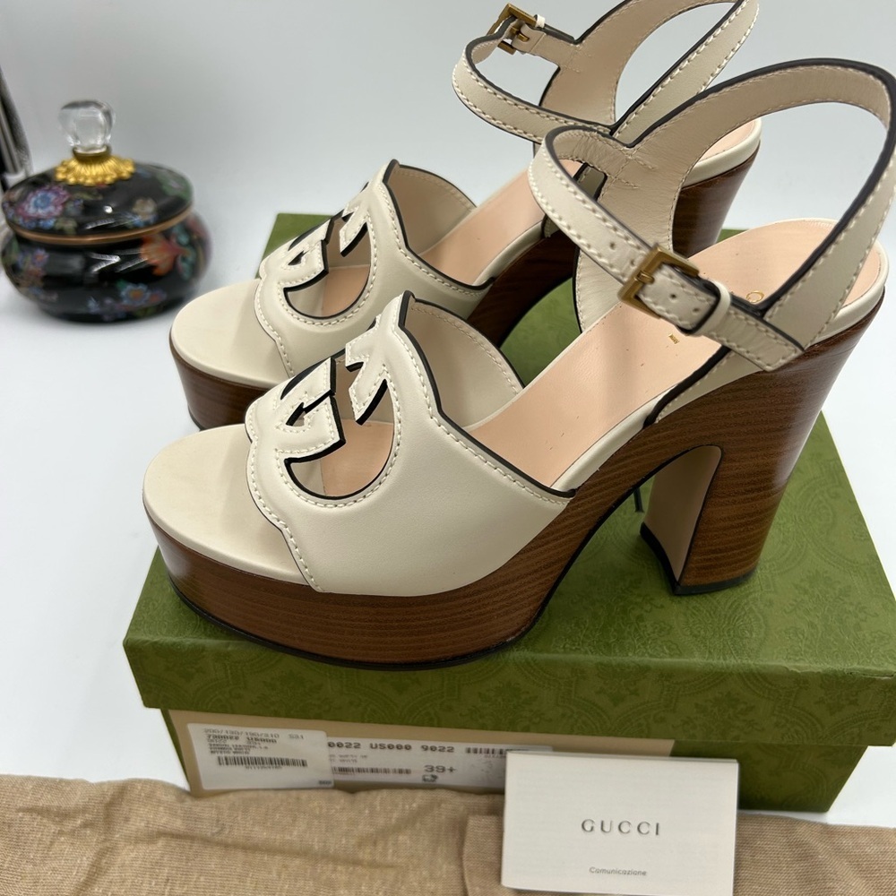 Women's Gucci interlocking G leather platform sandals size 39.5 made in Italy - Picture 7 of 13